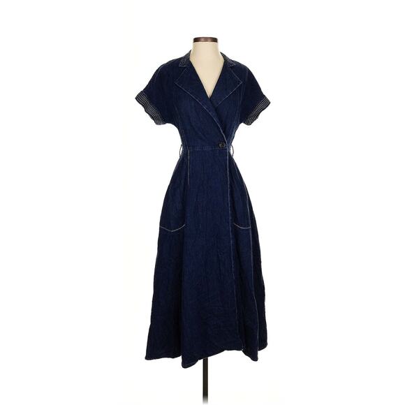 Martin Grand Denim Wrap Shirt Dress 34 US 2 XS NO BELT - Picture 2 of 4